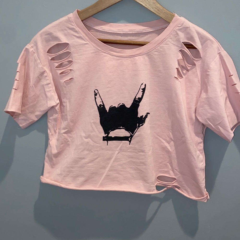 Pink tee with rips